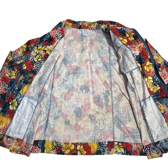 City Blues Artsy Bright Retro Floral Print Zip Jacket Colorful Lightweight XL - Picture 8 of 14